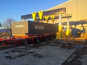 Hydraulic Boom Gantry Safely Transports 120 ton Machine Bed